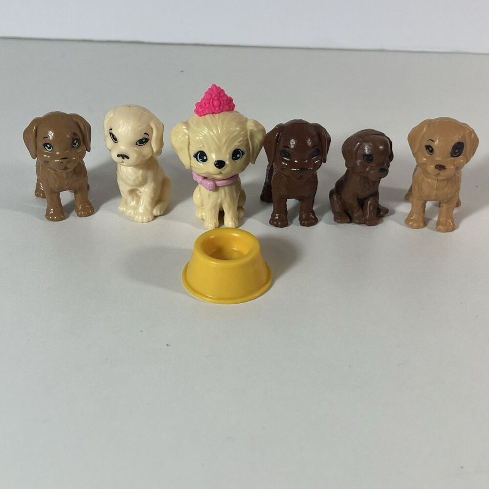 Barbie Puppy Lot Of 7 With Bowl